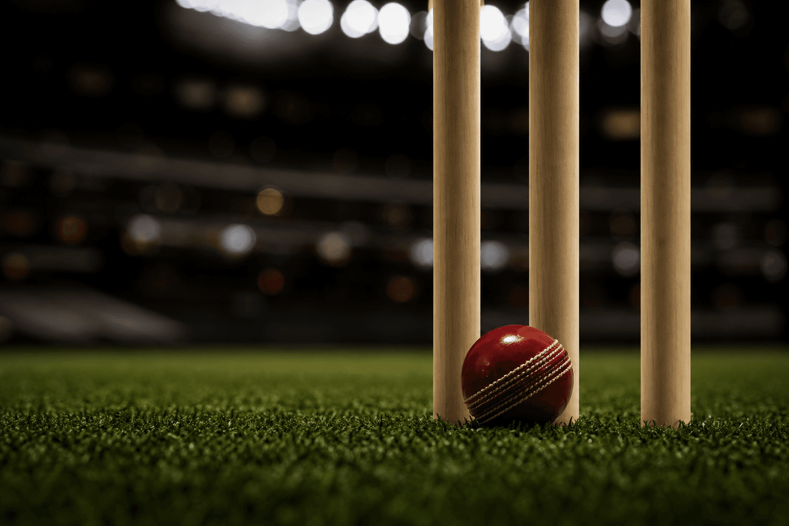 Cricket wickets and ball on premium indoor turf